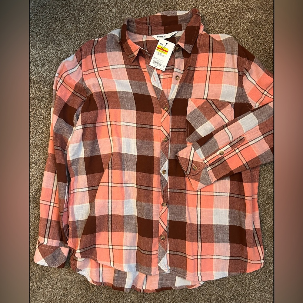 Sonoma Plaid Shirt in Pink and Brown